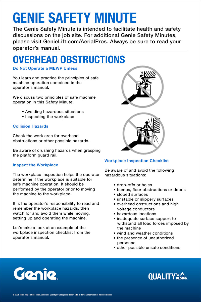 COPY IMAGE - GENIE SAFETY MINUTE - Overhead Obstructions SAFETY MINUTE - Overhead Obstructions